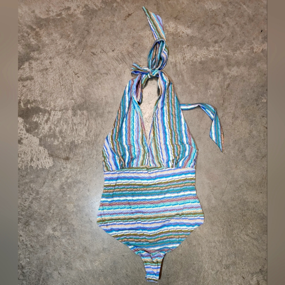Free People Pastel Striped Halter Bodysuit Small NWOT